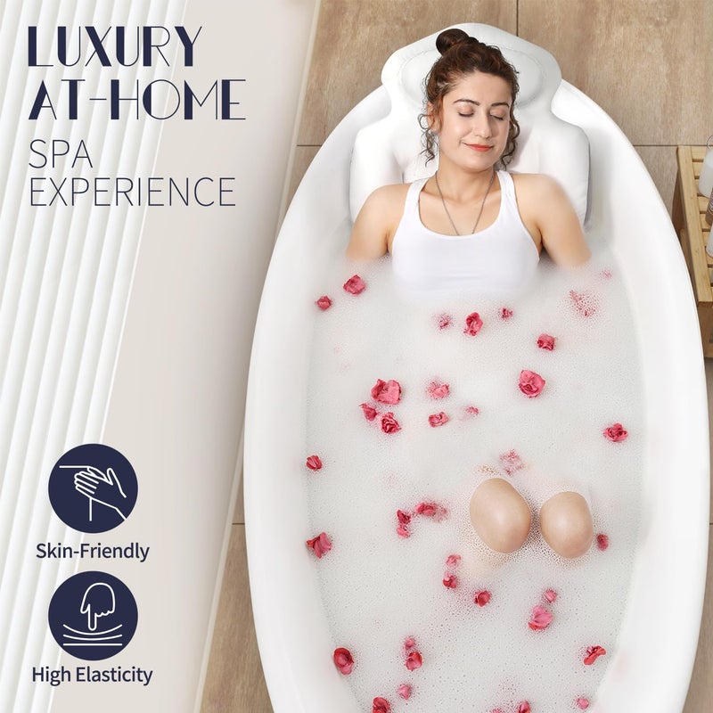 VOXOR Full Body Bath Pillow for Tub, Thick Bathtub Cushion Mat with Neck, Back & Lumbar Support - Luxury Spa Bathroom Accessories, White - Image 2
