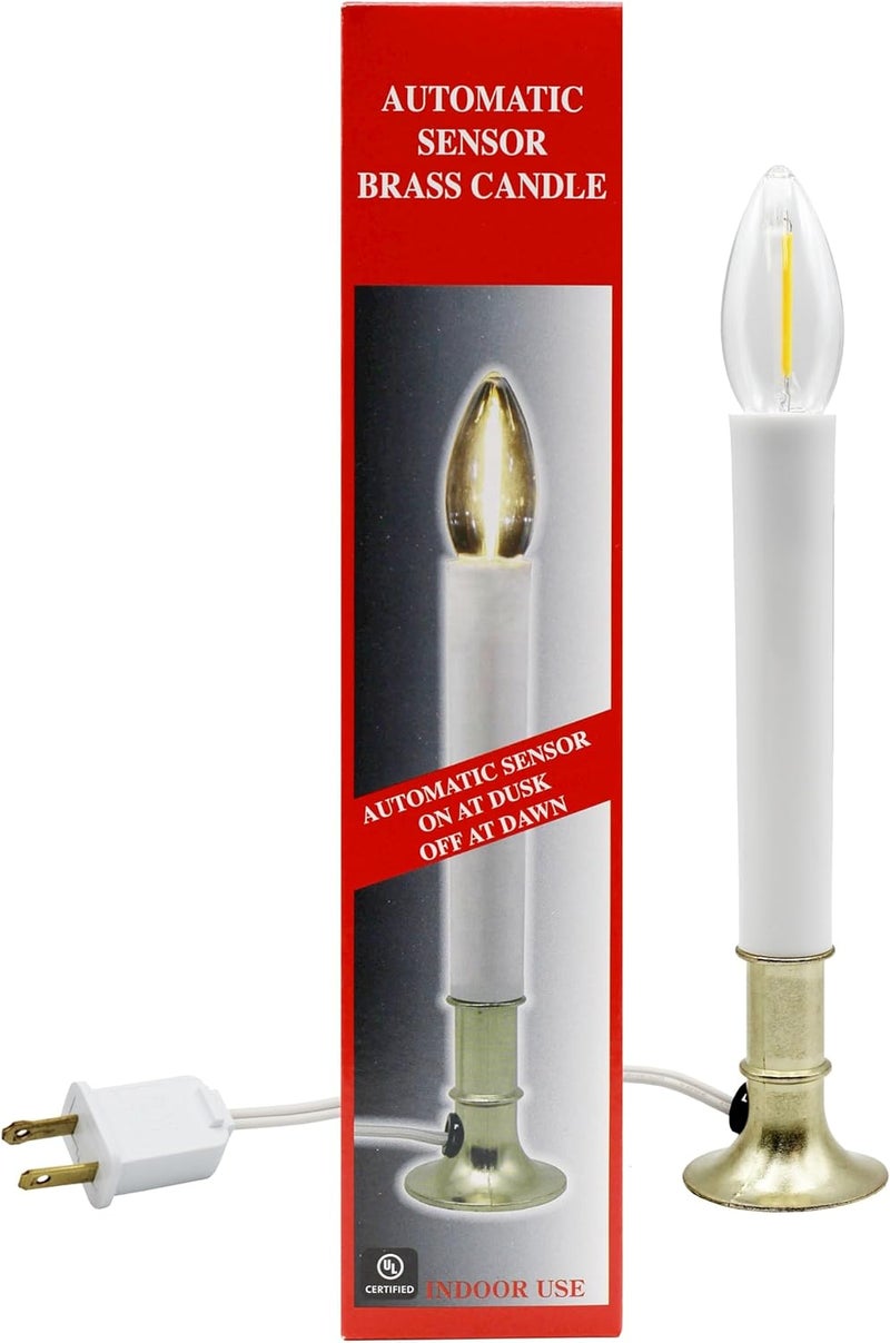 Creative Hobbies Electric Window Candle Lamp with LED Bulb, Brass Plated Base, Dusk to Dawn Sensor Turns Candle on in Dark and Off in Light, Ready to Use! (LED) - Image 1