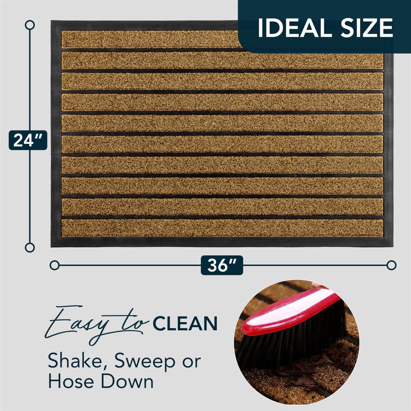 ubdyo Extra Durable Door Mat - Dirt Trapping Outdoor Welcome Mats - Non-Slip Outdoor Indoor Entrance - Low Profile Front Doormat (36" x 24", Bright Brown) - Image 2