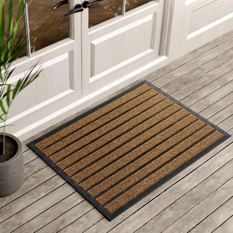 ubdyo Extra Durable Door Mat - Dirt Trapping Outdoor Welcome Mats - Non-Slip Outdoor Indoor Entrance - Low Profile Front Doormat (36" x 24", Bright Brown) - Image 1