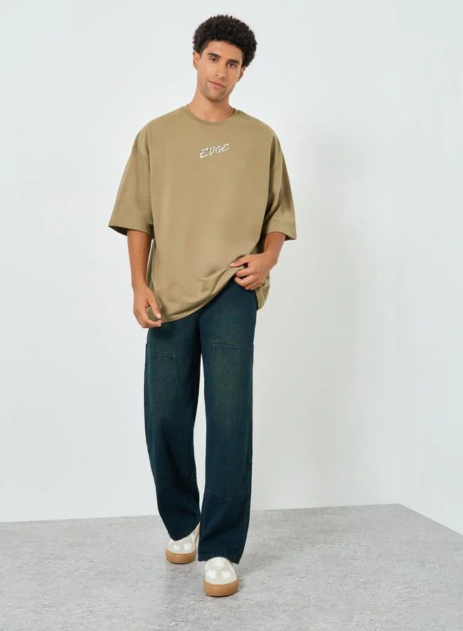Styli Men Khaki Graphic Print Boxy Fit T-Shirt