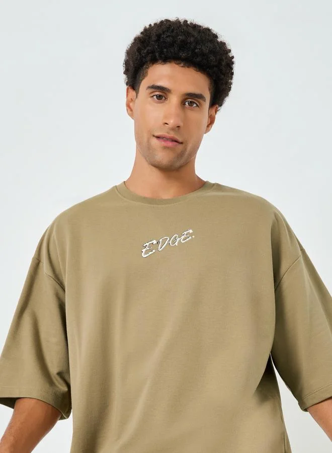 Styli Men Khaki Graphic Print Boxy Fit T-Shirt