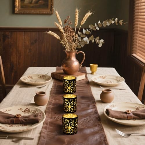 Toptime Votive Candle Holders Black and Gold, Glass Tealight Candle Holder Set of 3 with Stars Pattern, Vintage Tea Light Holders for Christmas Table Centerpiece Birthday Party Vanlentine's Day - Image 4