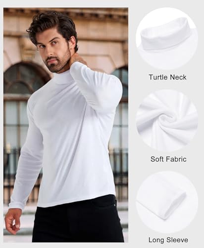 LONGBIDA Men Slim Fit Lightweight Long Sleeve Pullover Top Turtleneck T-Shirt(White,S) - Image 5