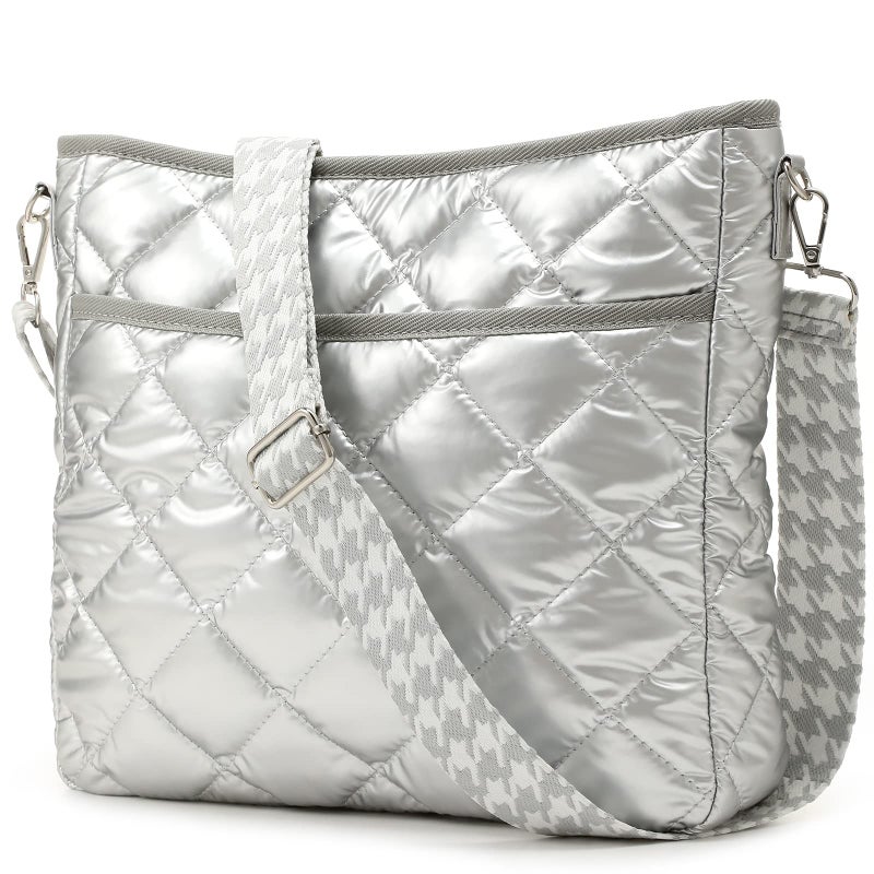 EPEDAL24 Quilted Crossbody Bags for Women, Unique Pattern Strap Silver Cross body Bags for Women, Puffy Crossbody Bags for Women - Image 1