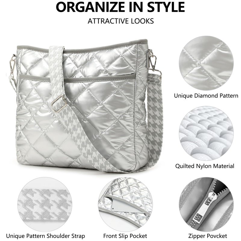 EPEDAL24 Quilted Crossbody Bags for Women, Unique Pattern Strap Silver Cross body Bags for Women, Puffy Crossbody Bags for Women - Image 4
