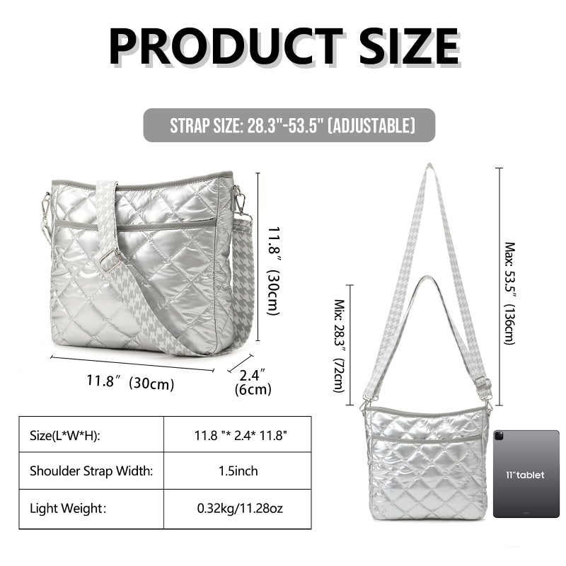 EPEDAL24 Quilted Crossbody Bags for Women, Unique Pattern Strap Silver Cross body Bags for Women, Puffy Crossbody Bags for Women - Image 3