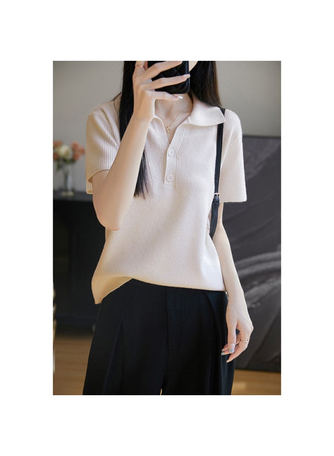 XINYANG 2025 Summer Polo Neck Blouse Button-up High-end Design Unique Short-sleeve Knit Top - Image 5