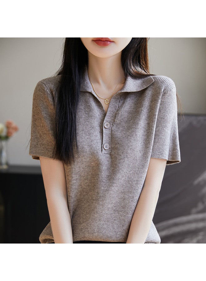 XINYANG 2025 Summer Polo Neck Blouse Button-up High-end Design Unique Short-sleeve Knit Top - Image 2