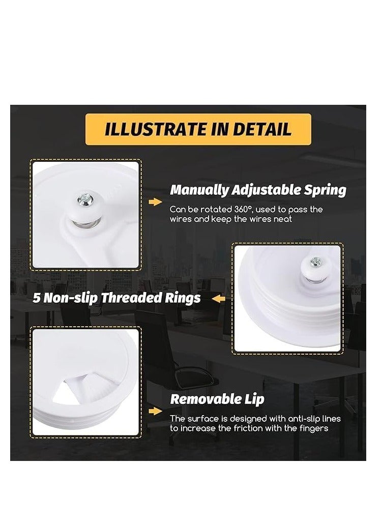 Qusai Trading Est. Desk Cable Grommet Cover - Neatly Organize Wires on Your Computer Desk or Workstation - Durable ABS Plastic (70mm, White) - Image 5