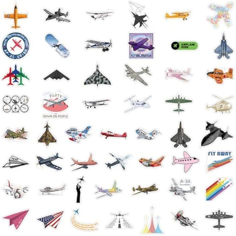 50Pcs Aircraft and Helicopter Stickers Fighter Aircraft Stickers, Vinyl Waterproof Stickers Birthday Stickers for Teens Girls Kids (Aircraft) - Image 2