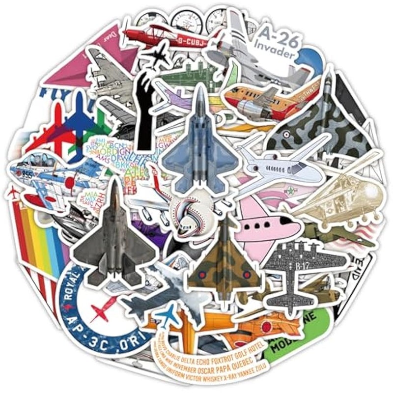 50Pcs Aircraft and Helicopter Stickers Fighter Aircraft Stickers, Vinyl Waterproof Stickers Birthday Stickers for Teens Girls Kids (Aircraft) - Image 1