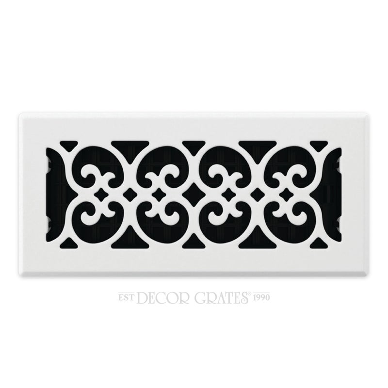 Decor Grates FS410-WH Scroll Design Floor Register,4x10, White - Image 1