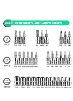 SRLIWHITE 46Pcs 1/4"" Socket Ratchet Wrench Set with Bit Socket Set, Extension Bar Gimbal Slide Bar Extension Sockets Set for Automotive Repair And Home Us(Green)  - Image 5