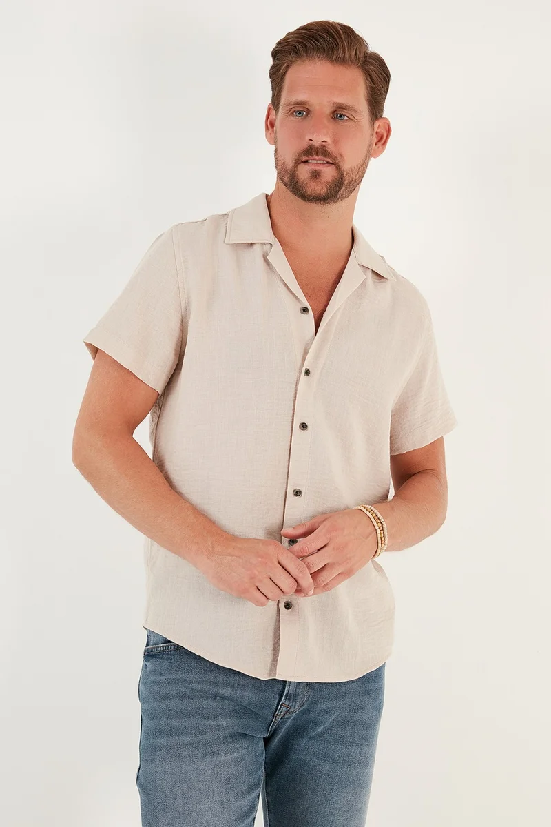 Buratti Linen Look Short Sleeve Open Collar Regular Fit Shirt Men's Shirt CF23S116775
