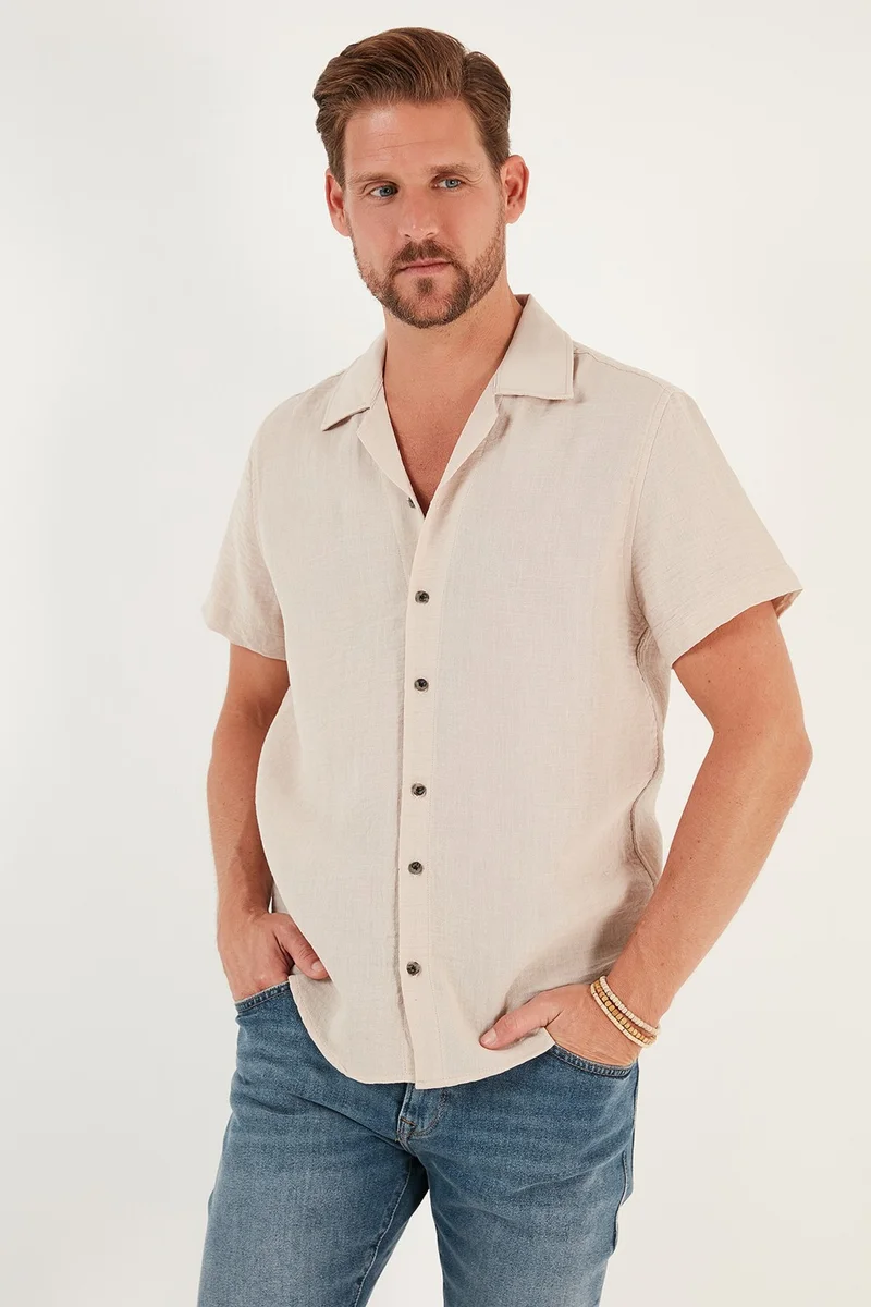 Buratti Linen Look Short Sleeve Open Collar Regular Fit Shirt Men's Shirt CF23S116775