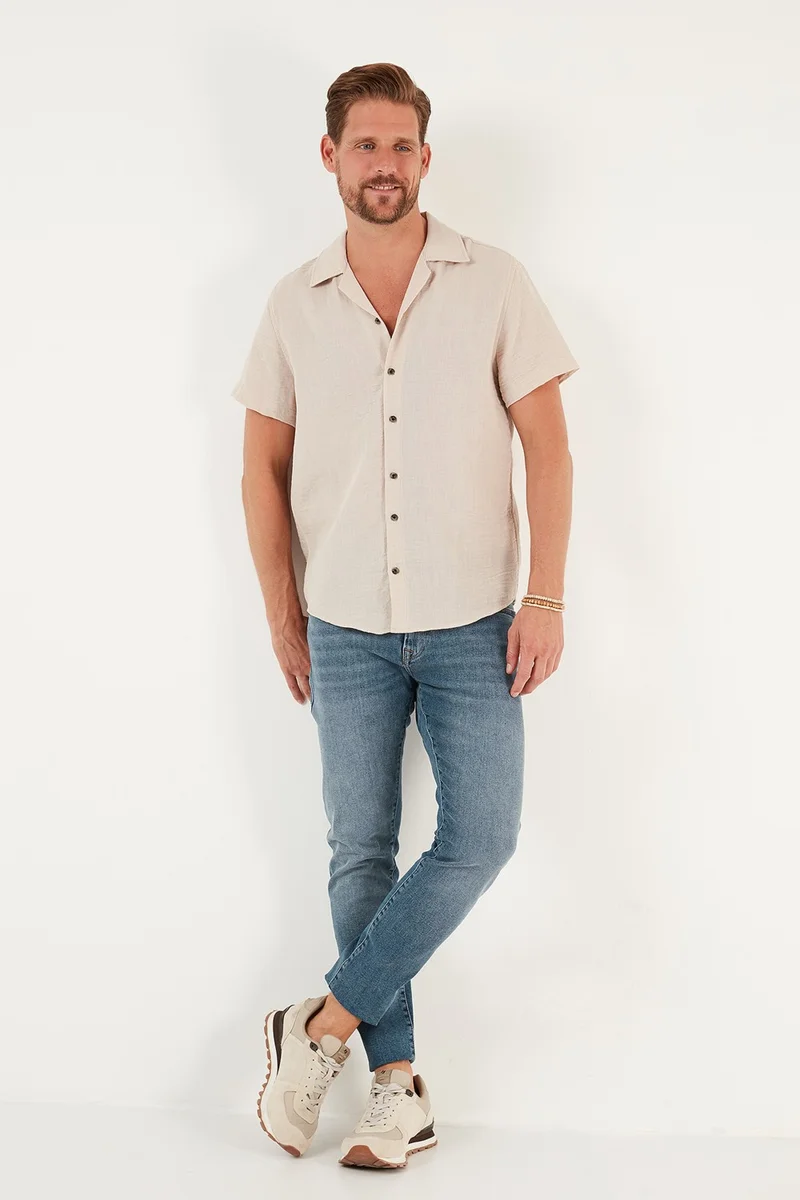 Buratti Linen Look Short Sleeve Open Collar Regular Fit Shirt Men's Shirt CF23S116775