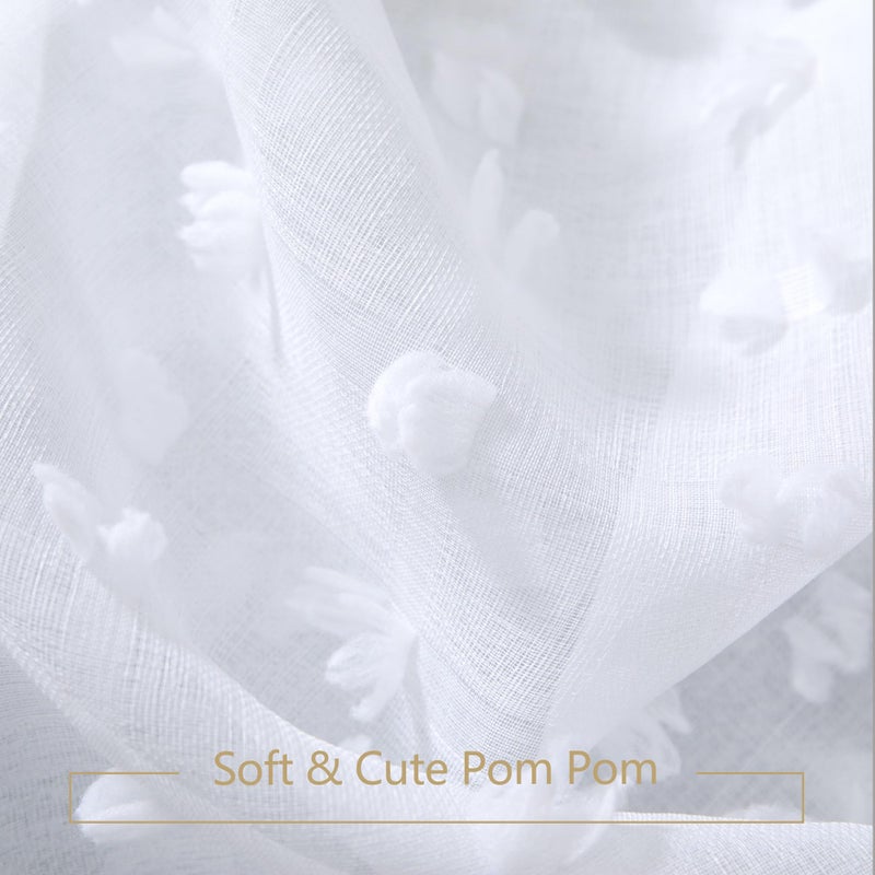DANCURTON White Sheer Curtains 84 Inches Long For Living Room Bedroom Farmhouse White Pom Pom Curtains 2 Panels Back Tab Shabby Chic Boho Curtain Semi Sheer Nursery Kids Aesthetic Ruffle Drape 52X84 Length - Image 3
