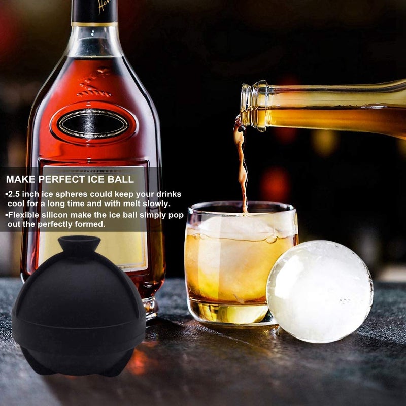 Helpcook Sphere Ice Molds - 6 Pack - Silicone Ice Ball Molds With Built-In Funnel - Round Ice Cube Molds - Make 2.5 Inch Big Ice Sphere For Whiskey & Cocktails Food Grade And Bpa Free  Black - Image 2