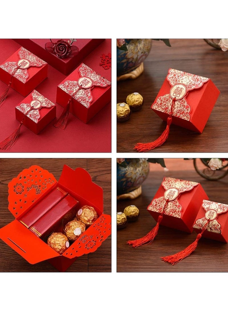general 20 Pieces Wedding Party Favour Box Chinese Box Xi Candy Chocolate Gift Box with Tassel Wedding Baby Shower Birthday Party - Image 5
