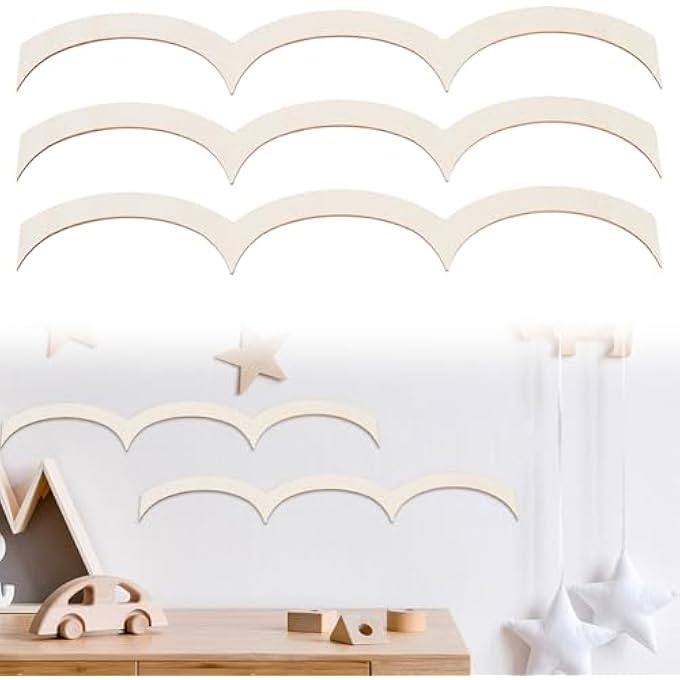 20PCS UNFINISHED DECORATIVE WOOD TRIM SET, SCALLOPED FAN SHAPE WOOD MOLDING DIY MOULDING TRIM WITH 100PCS ADHESIVE FOR CABINET DOOR & SHELF DIY - Image 1