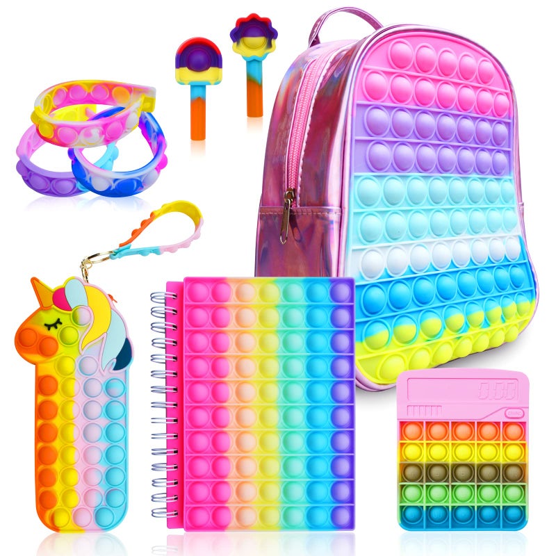 BuQueHM Pop Fidget Backpack for Girls Pop it Bagspop it Notebook and Unicorn Pencil Case for Kids Fidget School Supplies Stress Relief Great Birthday Present Gift for Kids - Image 2