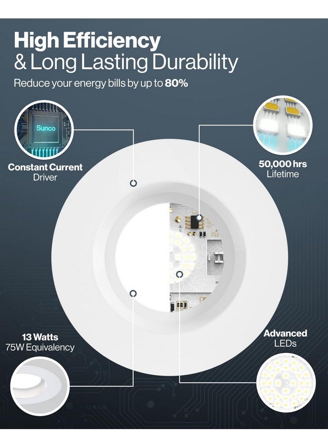 صنكو لايتنغ مجموعة من 12 مصباح LED مدمج من Sunco 5CCT مقاس 6 بوصات، 2700K/3000K/3500K/4000K/5000K، مصابيح معلبة قابلة للضبط، حواف ناعمة، 13 وات = 75 وات، 965 لومن، مقاومة للرطوبة، معتمدة من UL - Image 2