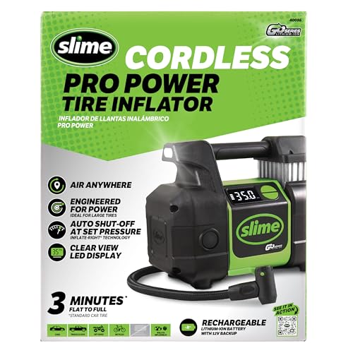 Slime 40086 Tire Inflator Cordless Pro Power Portable Air Compressor Pump Auto ShutOff Lithium Ion Battery and LED Light Rechargeable 3 min inflation - Image 3