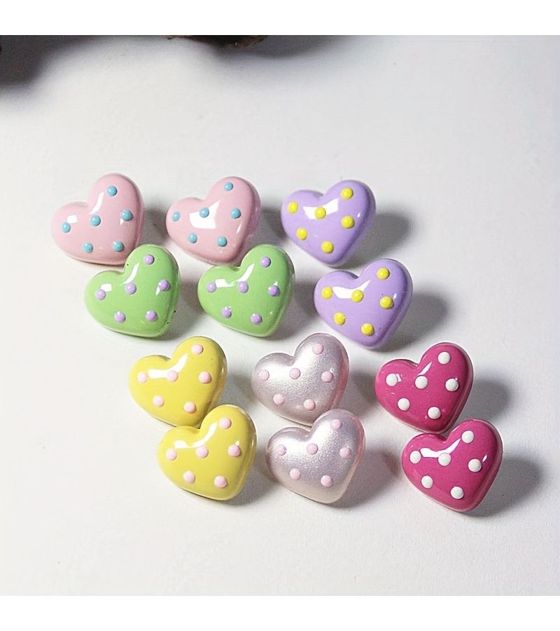 Rose Red Resin Cartoon Polka Dot Heart Shank Buttons 5pcs for DIY Sewing Clothes Decoration - Image 2