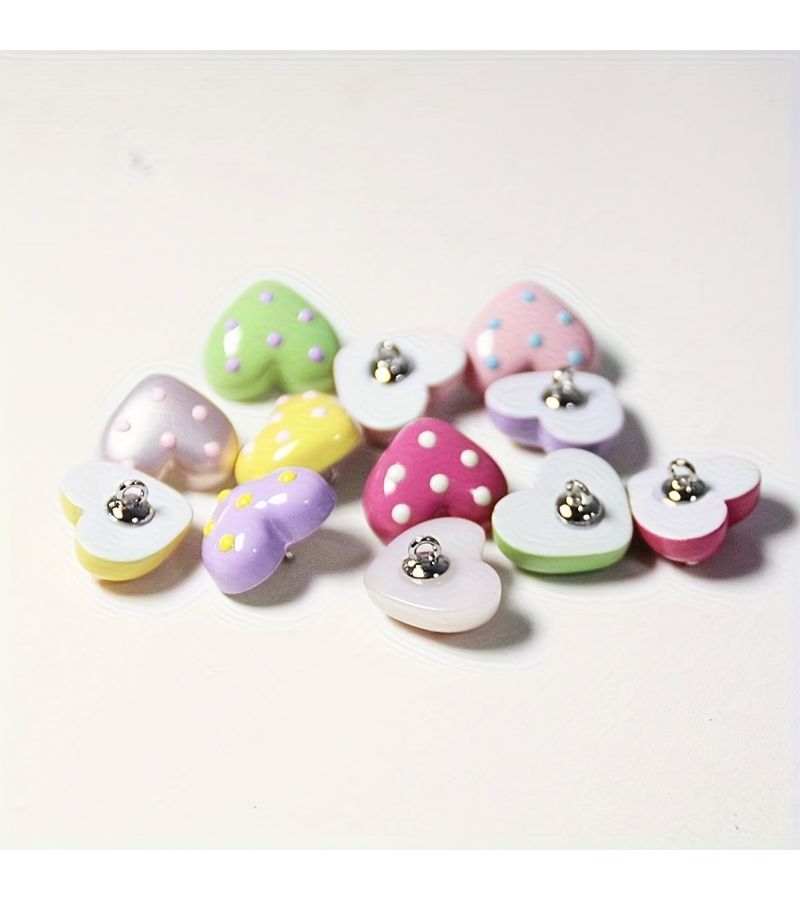 Rose Red Resin Cartoon Polka Dot Heart Shank Buttons 5pcs for DIY Sewing Clothes Decoration - Image 4