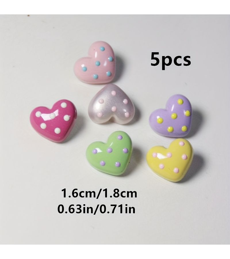 Rose Red Resin Cartoon Polka Dot Heart Shank Buttons 5pcs for DIY Sewing Clothes Decoration - Image 3
