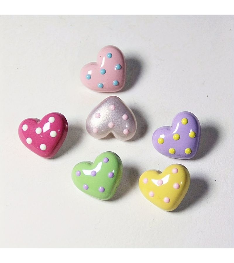 Rose Red Resin Cartoon Polka Dot Heart Shank Buttons 5pcs for DIY Sewing Clothes Decoration - Image 5