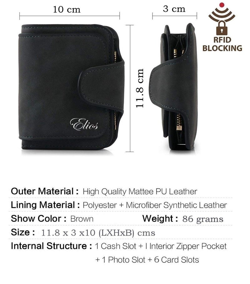 Elios Compact Soft PU Leather Ladies Small Pocket Wallet RFID Blocking | Credit Card Holder |Organizer |Purse |Wallet for Women and Girls with 6 Card Slots (Black) - Image 3