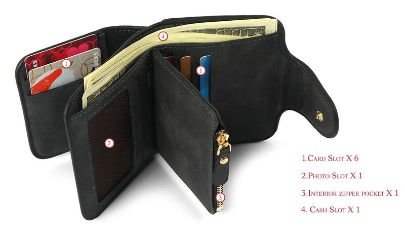 Elios Compact Soft PU Leather Ladies Small Pocket Wallet RFID Blocking | Credit Card Holder |Organizer |Purse |Wallet for Women and Girls with 6 Card Slots (Black) - Image 2