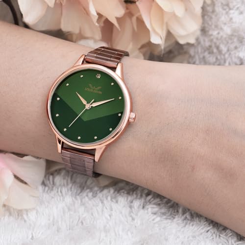 LOUIS DEVIN Brown Metal Chain Analog Wrist Watch for Women (Green Dial) | LD-CP188-GRN-BWCH - Image 2