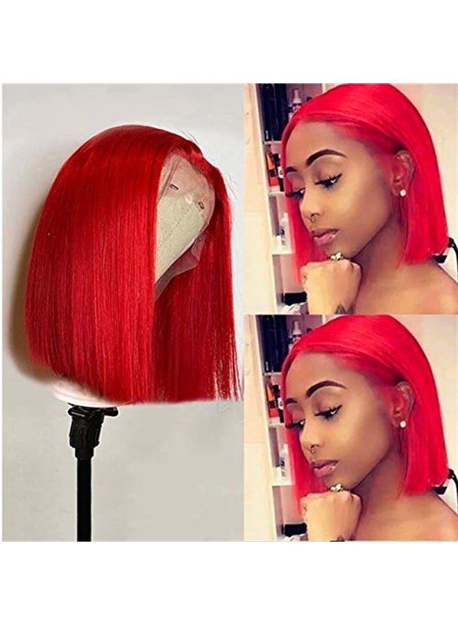 Smartinnov Red Bob 150% Density Virgin Human Hair Short Cut 8inches Bleach Knots Silky Straight Bob Wigs for Women Pre Plucked Natural Hairline 13x1x4 Swiss Lace Red Human Hair T Part Wigs - Image 1