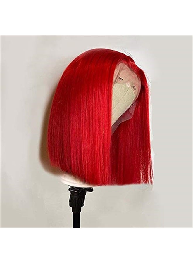 Smartinnov Red Bob 150% Density Virgin Human Hair Short Cut 8inches Bleach Knots Silky Straight Bob Wigs for Women Pre Plucked Natural Hairline 13x1x4 Swiss Lace Red Human Hair T Part Wigs - Image 2