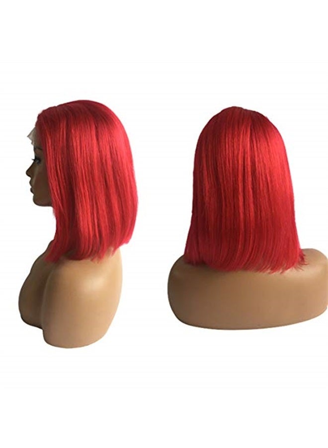 Smartinnov Red Bob 150% Density Virgin Human Hair Short Cut 8inches Bleach Knots Silky Straight Bob Wigs for Women Pre Plucked Natural Hairline 13x1x4 Swiss Lace Red Human Hair T Part Wigs - Image 4