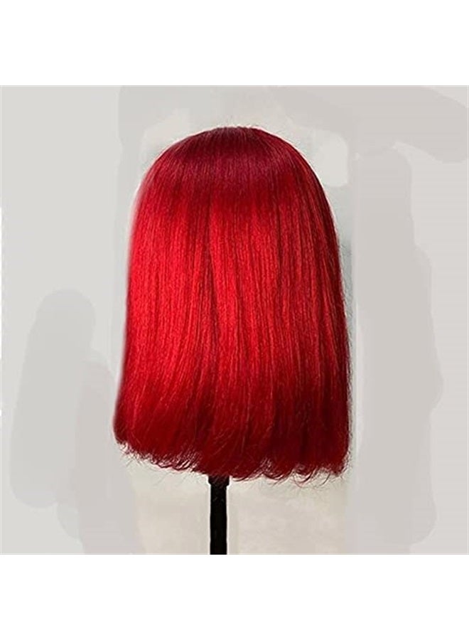 Smartinnov Red Bob 150% Density Virgin Human Hair Short Cut 8inches Bleach Knots Silky Straight Bob Wigs for Women Pre Plucked Natural Hairline 13x1x4 Swiss Lace Red Human Hair T Part Wigs - Image 3