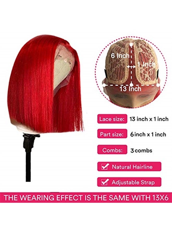 Smartinnov Red Bob 150% Density Virgin Human Hair Short Cut 8inches Bleach Knots Silky Straight Bob Wigs for Women Pre Plucked Natural Hairline 13x1x4 Swiss Lace Red Human Hair T Part Wigs - Image 5