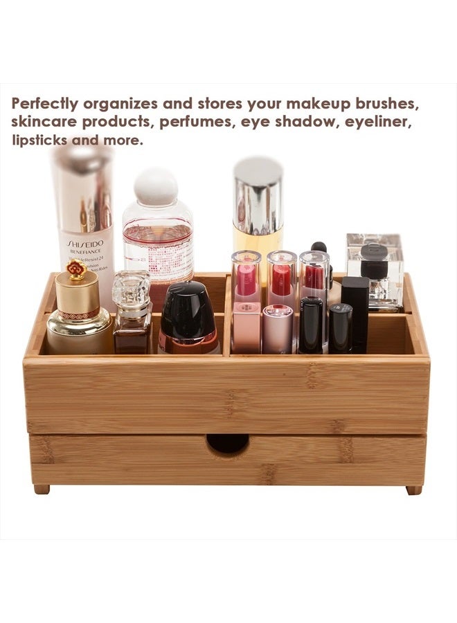 GOBAM Bamboo Makeup Organizer and Storage with Drawer, Medium - Wooden Cosmetic Organizer Countertop for Bathroom, Bedroom, Closet, Kitchen, Vanity & Dresser - Make up Vanity Station - Natural - Image 5