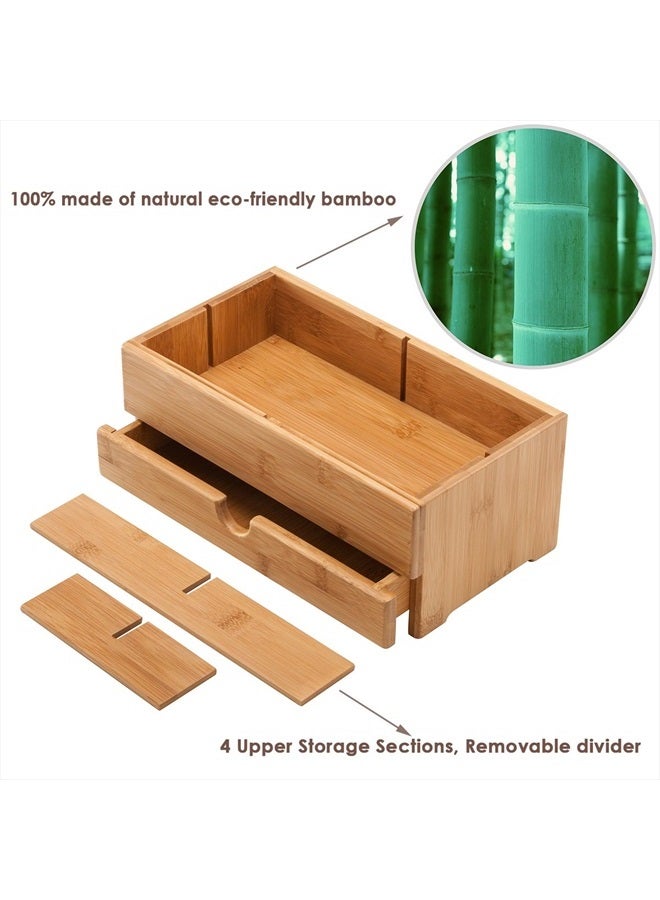 GOBAM Bamboo Makeup Organizer and Storage with Drawer, Medium - Wooden Cosmetic Organizer Countertop for Bathroom, Bedroom, Closet, Kitchen, Vanity & Dresser - Make up Vanity Station - Natural - Image 3
