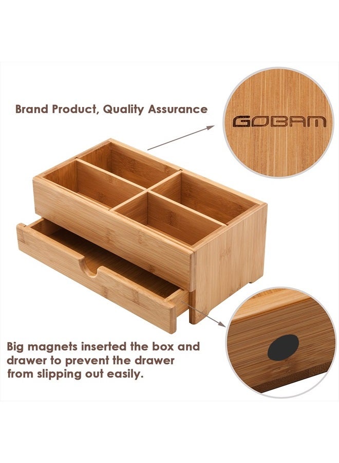 GOBAM Bamboo Makeup Organizer and Storage with Drawer, Medium - Wooden Cosmetic Organizer Countertop for Bathroom, Bedroom, Closet, Kitchen, Vanity & Dresser - Make up Vanity Station - Natural - Image 4