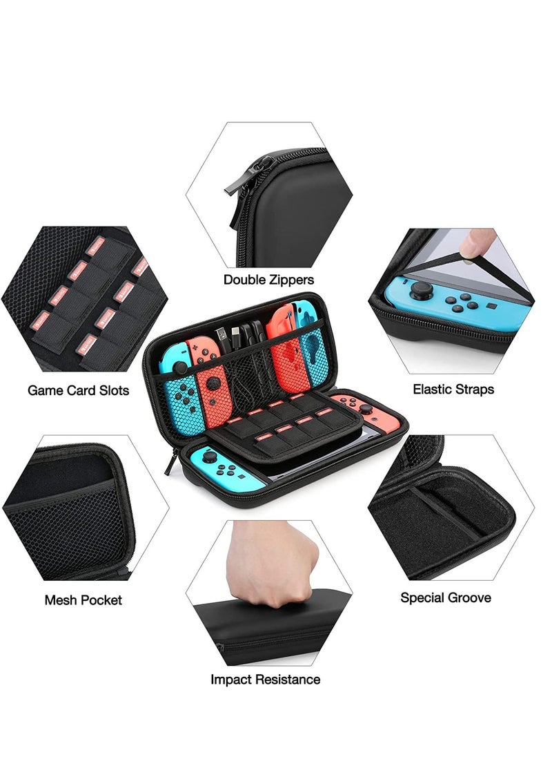 SYOSI - Switch Case Compatible with Fit for Nintendo Switch 9 in 1 Accessories kit with Carrying Case Dockable Protective Case HD Screen Protector and 6pcs Thumb Grips Caps - Image 1