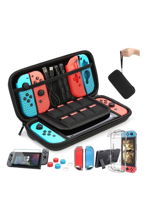 Switch Case Compatible with Fit for Nintendo Switch 9 in 1 Accessories kit with Carrying Case Dockable Protective Case HD Screen Protector and 6pcs Thumb Grips Caps