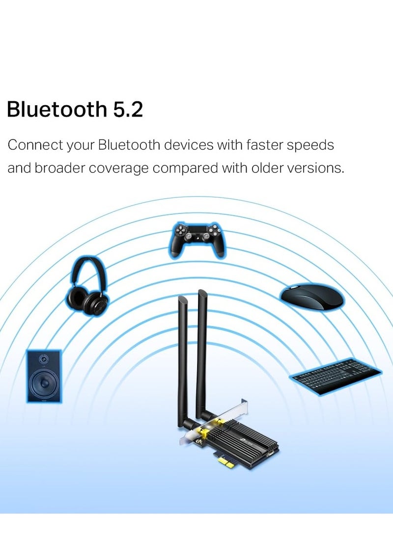 FIPKA - TP-Link Archer TX50E AX3000 Wi-Fi 6 Bluetooth 5.2 PCIe Adapter for PC with Heat Sink, MU-MIMO, Ultra-Low Latency, Supports Windows 11/10(64bit) Only, Two High-Gain Dual Band Antennas - Image 1