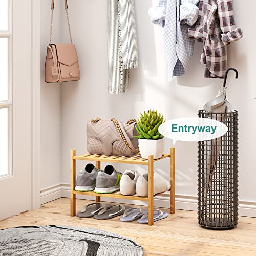 viewcare Small Shoe Rack, 2-Tier Shoe Rack for Entryway, Bamboo Wood Shoe Shelf for Closet & Hallway, Long 17.2IN | Beautiful | Functional | Sturdy | Durable - Image 2