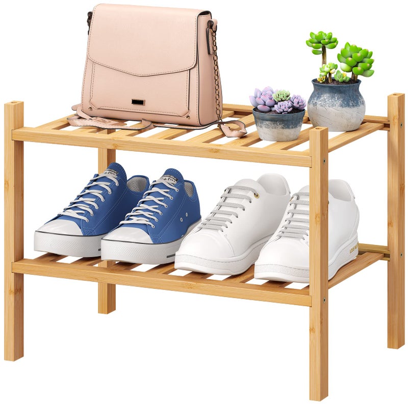 viewcare Small Shoe Rack, 2-Tier Shoe Rack for Entryway, Bamboo Wood Shoe Shelf for Closet & Hallway, Long 17.2IN | Beautiful | Functional | Sturdy | Durable - Image 1