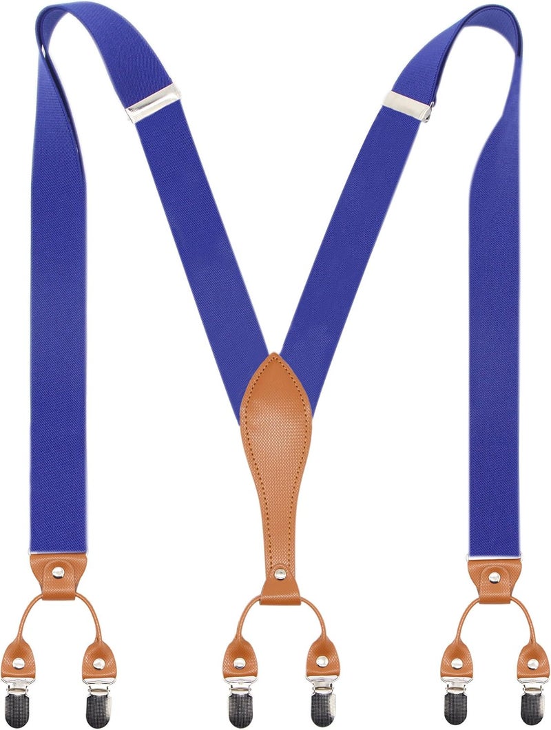 Timiot Mens Suspender Wide Leather 6 Metal Clips Adjustable Straps Y Shape - Image 1