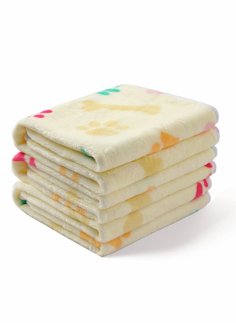 Excefore Puppy Blanket, Kitten Blankets, 1 Pack 3 Blankets for Dogs, Super Soft Fluffy Premium Fleece Pet Blanket Flannel Throw for Dog Puppy Cat Bone Paw, Light Yellow, Kitten Puppy Small Animals Towel - Image 2